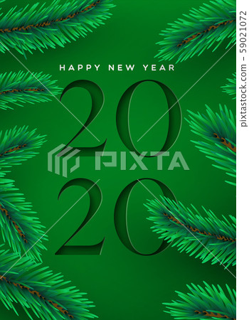 New Year 2020 cutout green pine tree greeting card New Year 2020 cutout green pine tree greeting card 59021072