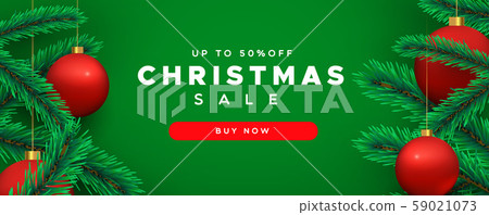 Christmas sale banner 3d pine tree and red bauble Christmas sale banner 3d pine tree and red bauble 59021073