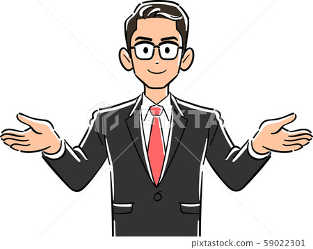 一名商人，戴著眼鏡傳播他的手的上身 59022301