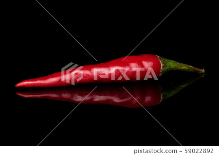 Hot bird's eye chili isolated on black glass Hot bird's eye chili isolated on black glass 59022892