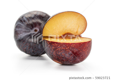 Fresh red plum isolated on white 59023721
