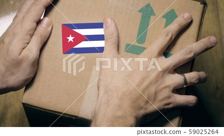Marking package with the Cuban flag label. Import or export in Cuba 59025264