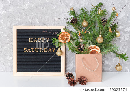 Happy Saturday text on black letter board and Happy Saturday text on black letter board and 59025574