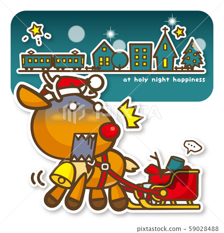 Happy Christmas Reindeer surprised by disappeared passengers (night) 59028488