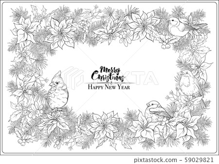 Christmas wreath of spruce, pine, poinsettia 59029821