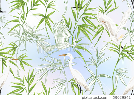 Tropical plants and flowers and birds. Seamless pattern Tropical plants and flowers and birds. Seamless pattern 59029841