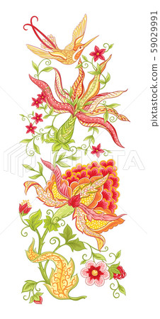Fantasy flowers, traditional Jacobean embroidery 59029991