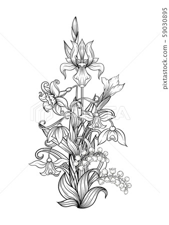A bouquet of spring flowers. Element for design. A bouquet of spring flowers. Element for design. 59030895
