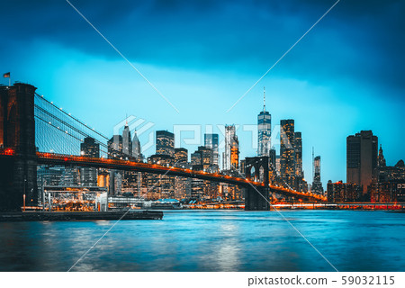 New York night view of the Lower Manhattan and the 59032115