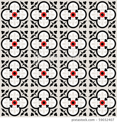 Red and Black floral seamless tiles pattern 59032407