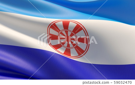 The flag of Evenk Autonomous Okrug. High resolution close-up 3D illustration. Flags of the federal 59032470