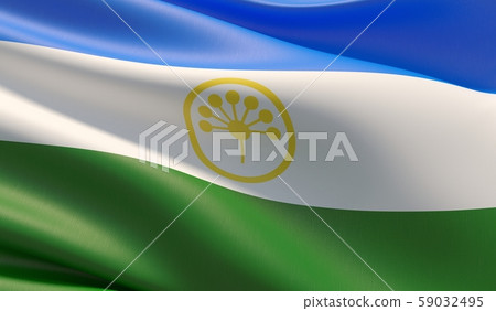 The flag of Bashkortostan. High resolution close-up 3D illustration. Flags of the federal subjects 59032495