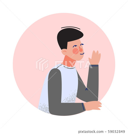 Boy Looking Out of Round Frame, Child in Circle Window Hole Vector Illustration 59032849