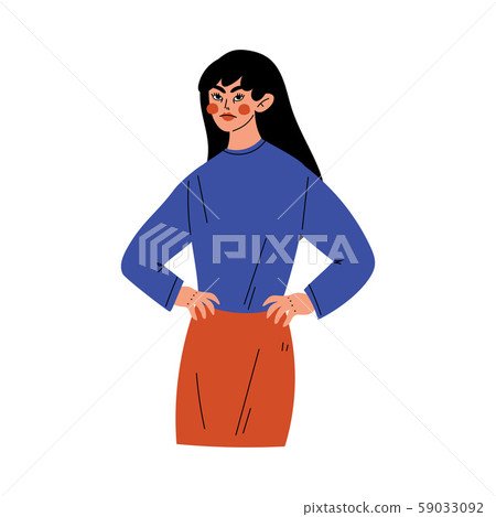 Girl Gesturing with Hands on Her Waist, Young Woman Doing Negative Gesture Vector Illustration Girl Gesturing with Hands on Her Waist, Young Woman Doing Negative Gesture Vector Illustration 59033092