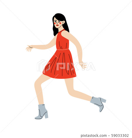 Charismatic Young Woman in Red Dress Going to Success, Girl Reaching the Goal or Result Vector 59033302