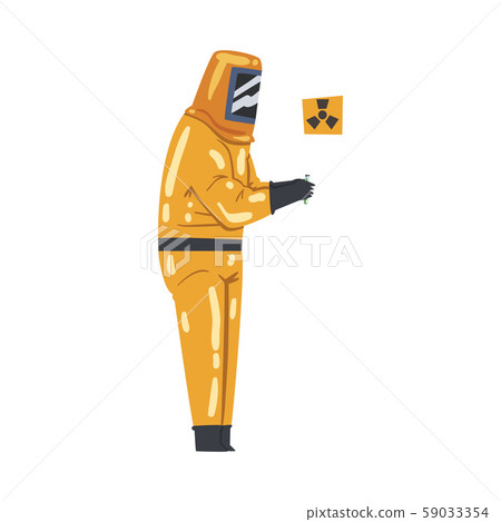 Scientist in Radiation Protective Suit Working with Dangerous Nuclear Chemicals Vector Illustration Scientist in Radiation Protective Suit Working with Dangerous Nuclear Chemicals Vector Illustration 59033354
