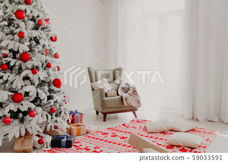 Christmas Interior white room greeting card new year tree gifts Christmas Interior white room greeting card new year tree gifts 59033591
