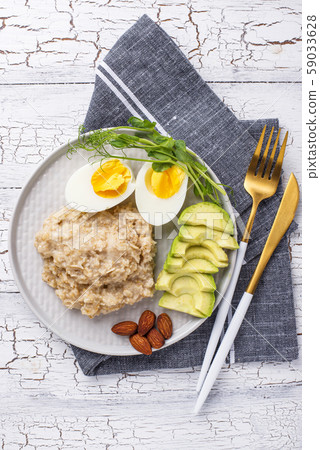 Healthy balanced breakfast in plate 59033628