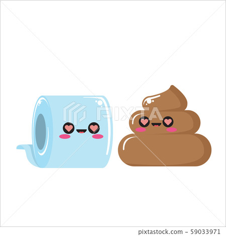 vector toilet paper and poo character set isolated on white background. Funky kawaii tolet paper 59033971