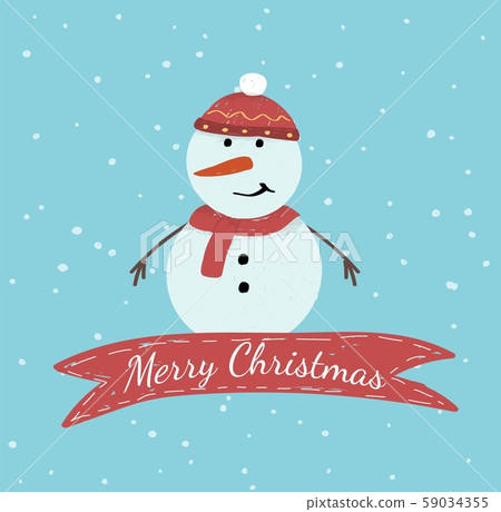 Merry Christmas Banner with Cute Smiling Snowman Merry Christmas Banner with Cute Smiling Snowman 59034355