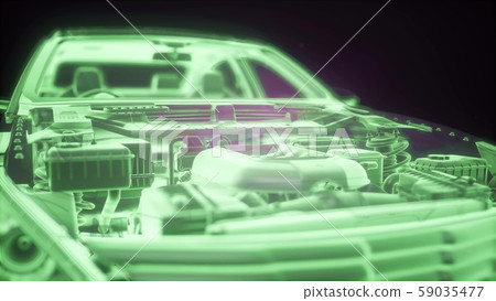 Holographic animation of 3D wireframe car model 59035477
