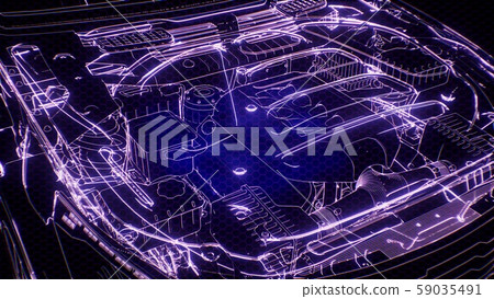 Holographic animation of 3D wireframe car model 59035491