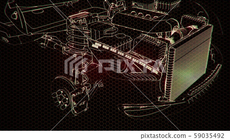 Holographic animation of 3D wireframe car model 59035492