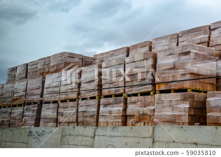 Warehouse of hollow ceramic bricks. Warehouse of hollow ceramic bricks. 59035810