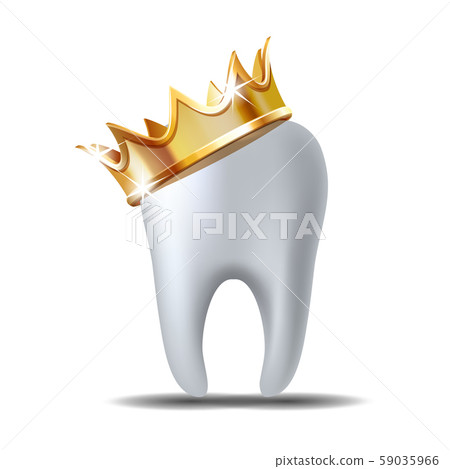 Realistic white Tooth in golden crown isolated on white Realistic white Tooth in golden crown isolated on white 59035966