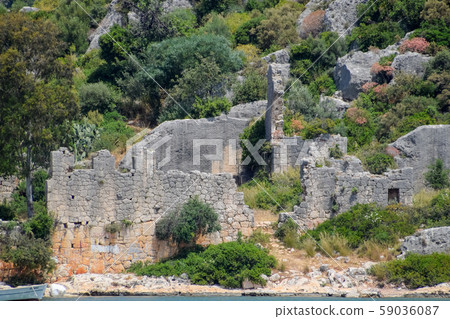 ruins of the ancient city of Kekova on the shore. 59036087