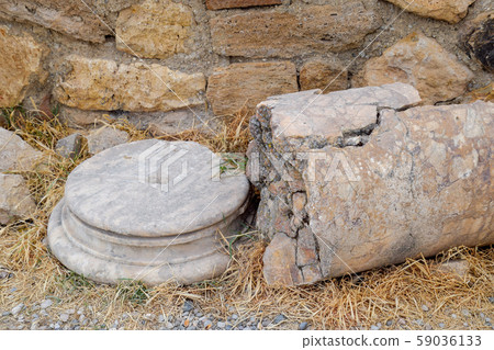 Elements of antique ruins of limestone blocks. The 59036133