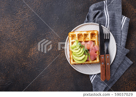 Keto cheese waffle with avocado 59037029