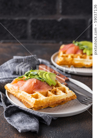 Keto cheese waffle with avocado 59037136
