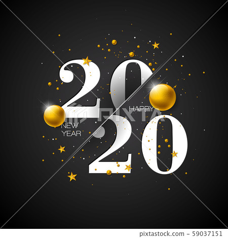 2020 Happy New Year illustration with typography number on dark background. Vector Holiday design 59037151