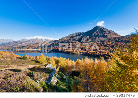 Typical autumn landscape of the Engadine valley on 59037479