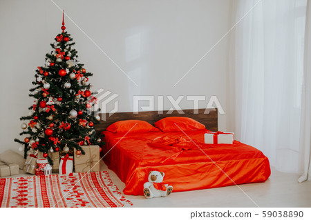 new year Christmas white room with red decoration Christmas tree 59038890