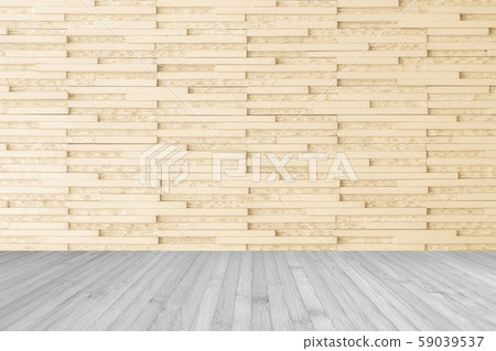 Modern marble tile wall pattern  background in light cream beige color with wooden floor in grey tone 59039537