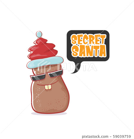 Secret santa claus label with funky brown cute little kawaii santa claus potato cartoon characters Secret santa claus label with funky brown cute little kawaii santa claus potato cartoon characters 59039759