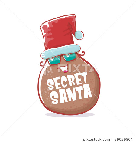 Secret santa claus label with funky brown cute little kawaii santa claus potato cartoon characters Secret santa claus label with funky brown cute little kawaii santa claus potato cartoon characters 59039804