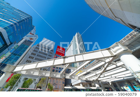 Tokyo Cityscape in Japan Redevelopment in front of Shibuya Station, new "Tokyu Plaza Shibuya" (Shibuya Fukuras) in front of the west exit of Shibuya Station 59040079
