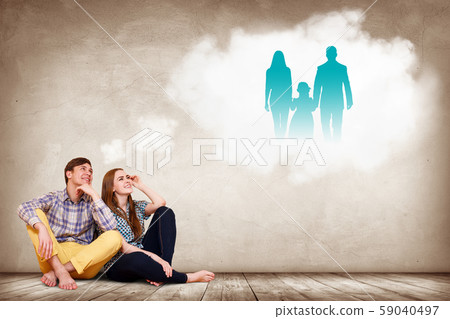 Young woman and man imagine their future family. Young woman and man imagine their future family. 59040497