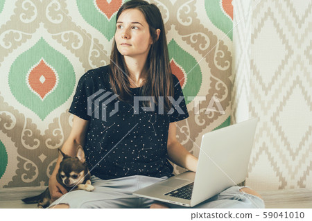woman, lady, dog 59041010