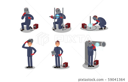 Welder Character Working With Welding Equipment Vector Illustrations 59041364