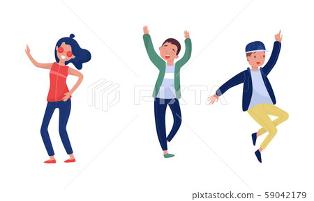 Happy Jumping Boys and Girls Vector Illustrations - Stock Illustration ...