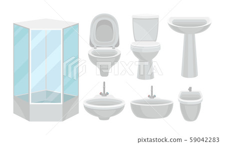 Bathroom Ceramic Shiny Objects Vector Illustrated Set Bathroom Ceramic Shiny Objects Vector Illustrated Set 59042283