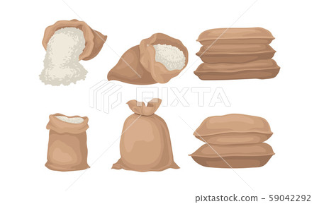 Burlap Sacks With Rice or Flour Vector Set 59042292