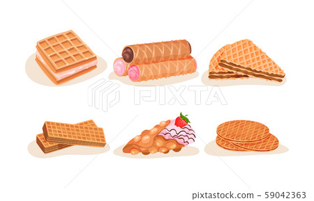 Different Waffles and Wafers Desserts Vector Illustrated Set Different Waffles and Wafers Desserts Vector Illustrated Set 59042363