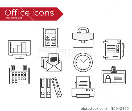 Vector linear Office icon set isolated on white background. Vector linear Office icon set isolated on white background. 59042533