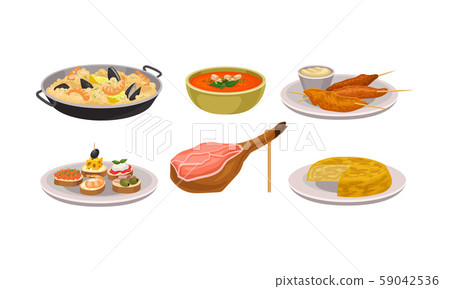 Various Dishes Served in Bowl and Plates Vector Set 59042536