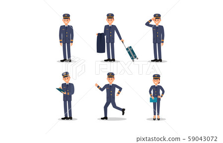 Aircraft Captain in Uniform Vector illustration Set 59043072